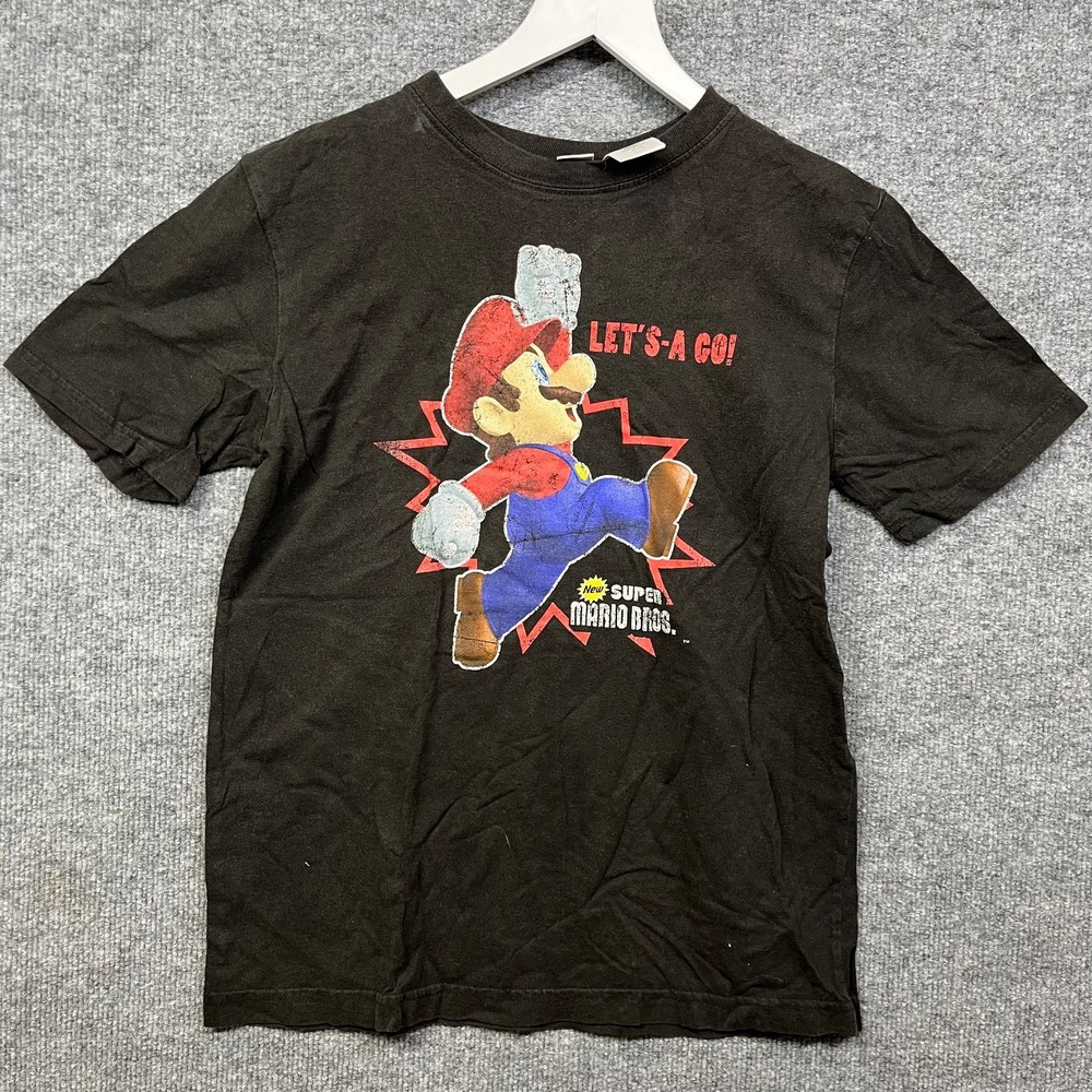 Nintendo New Super Mario Bros T-Shirt Boys Black Single Stitch Graphic Tee - XL